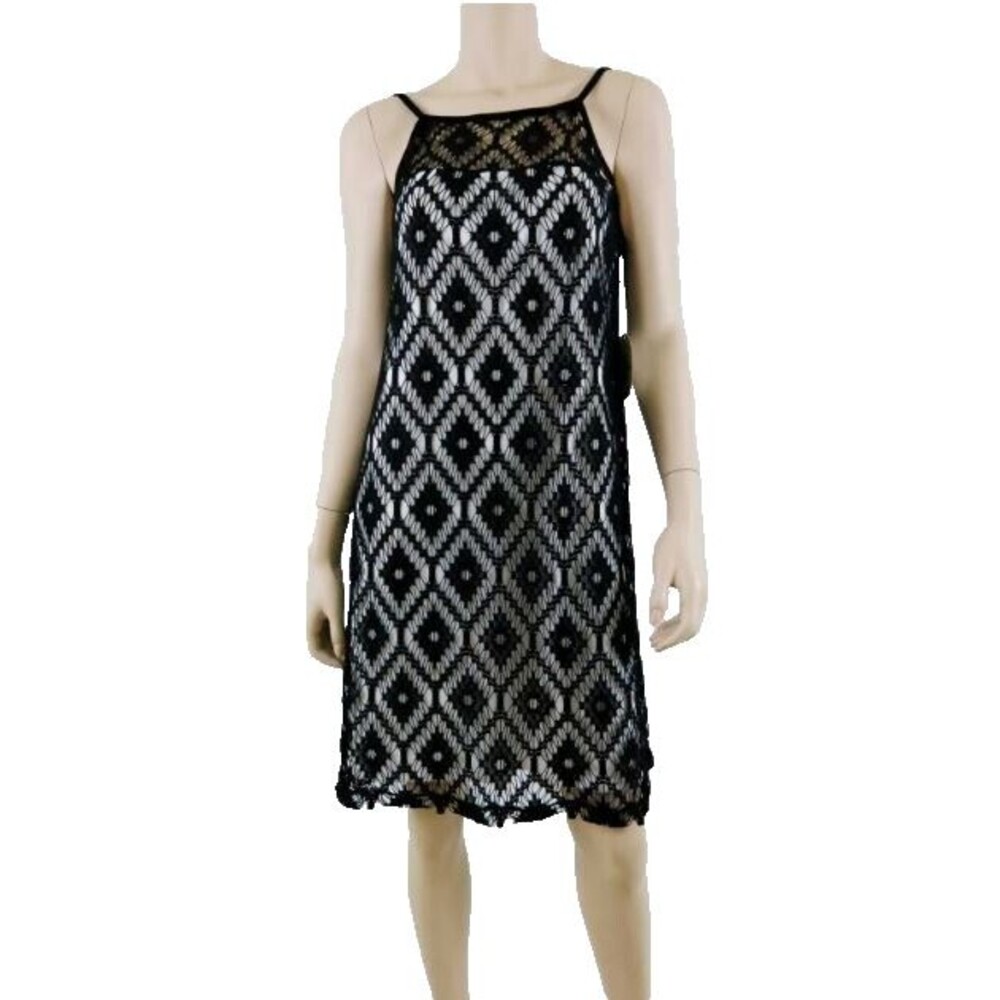 Emma & Michele Black Crochet Overlay & White Lining Dress Spaghetti Strap Size S